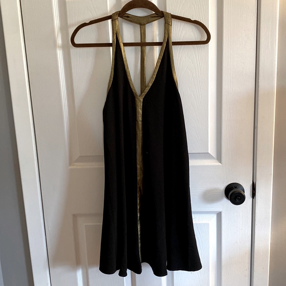 Black Halter Dress with Gold Details